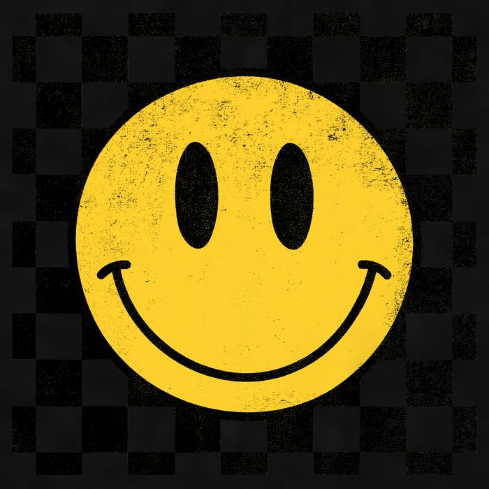 Retro Happy Face 70s Distressed Checkered Pattern Smile Face Ladies PosiCharge Tri-Blend Wicking Tank