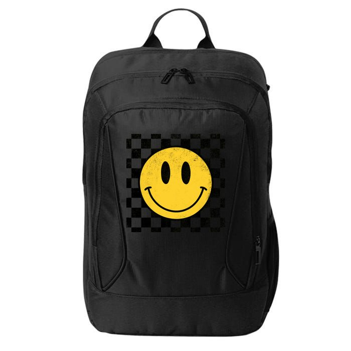 Retro Happy Face 70s Distressed Checkered Pattern Smile Face City Backpack