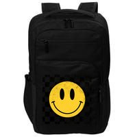 Retro Happy Face 70s Distressed Checkered Pattern Smile Face Impact Tech Backpack