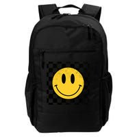 Retro Happy Face 70s Distressed Checkered Pattern Smile Face Backpack