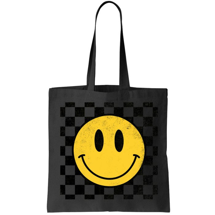 Retro Happy Face 70s Distressed Checkered Pattern Smile Face Bag