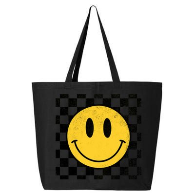 Retro Happy Face 70s Distressed Checkered Pattern Smile Face 25L Jumbo Tote