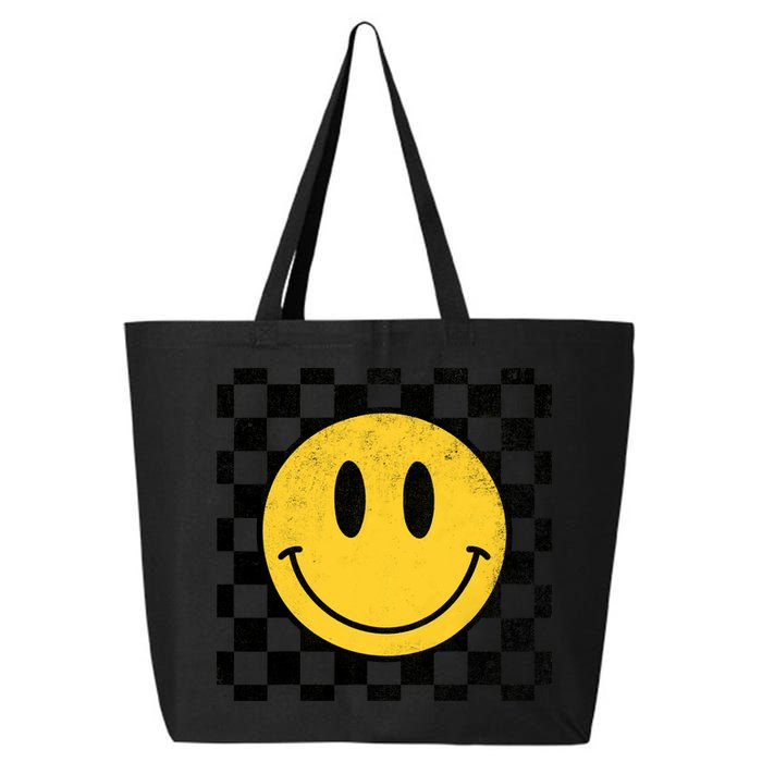 Retro Happy Face 70s Distressed Checkered Pattern Smile Face 25L Jumbo Tote