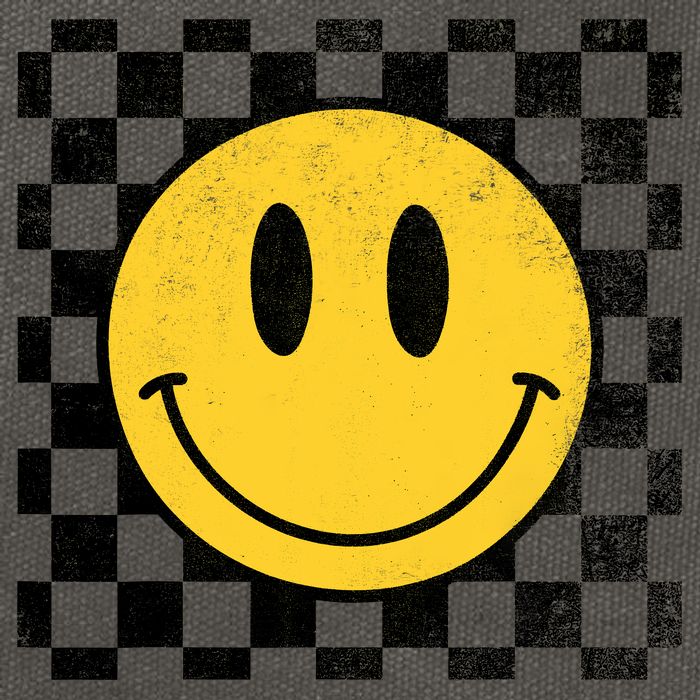 Retro Happy Face 70s Distressed Checkered Pattern Smile Face Cotton Canvas Backpack