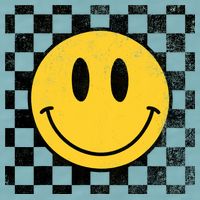 Retro Happy Face 70s Distressed Checkered Pattern Smile Face Sueded Cloud Jersey T-Shirt