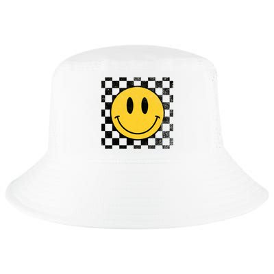 Retro Happy Face 70s Distressed Checkered Pattern Smile Face Cool Comfort Performance Bucket Hat