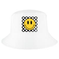 Retro Happy Face 70s Distressed Checkered Pattern Smile Face Cool Comfort Performance Bucket Hat