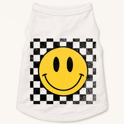 Retro Happy Face 70s Distressed Checkered Pattern Smile Face Doggie Tank