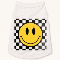 Retro Happy Face 70s Distressed Checkered Pattern Smile Face Doggie Tank