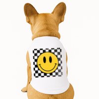 Retro Happy Face 70s Distressed Checkered Pattern Smile Face Doggie Tank