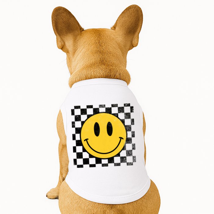 Retro Happy Face 70s Distressed Checkered Pattern Smile Face Doggie Tank