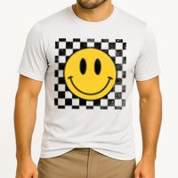 Retro Happy Face 70s Distressed Checkered Pattern Smile Face Performance Shirt