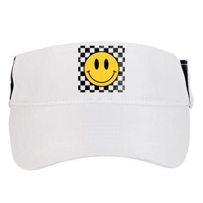Retro Happy Face 70s Distressed Checkered Pattern Smile Face Adult Drive Performance Visor