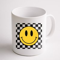 Retro Happy Face 70s Distressed Checkered Pattern Smile Face Mug