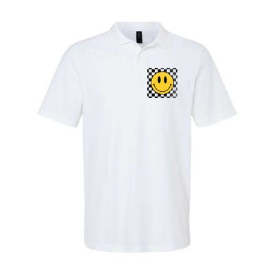 Retro Happy Face 70s Distressed Checkered Pattern Smile Face Polo