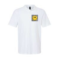 Retro Happy Face 70s Distressed Checkered Pattern Smile Face Polo