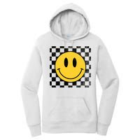 Retro Happy Face 70s Distressed Checkered Pattern Smile Face Women's Pullover Hoodie
