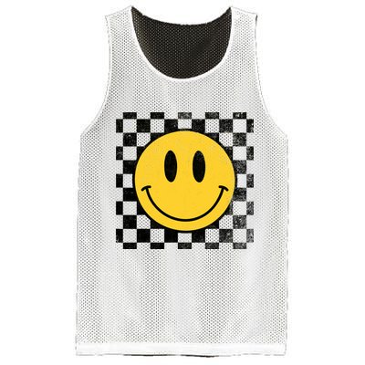 Retro Happy Face 70s Distressed Checkered Pattern Smile Face Mesh Reversible Basketball Jersey Tank