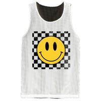 Retro Happy Face 70s Distressed Checkered Pattern Smile Face Mesh Reversible Basketball Jersey Tank