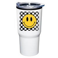 Retro Happy Face 70s Distressed Checkered Pattern Smile Face Tumbler