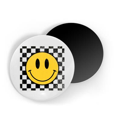 Retro Happy Face 70s Distressed Checkered Pattern Smile Face Magnet