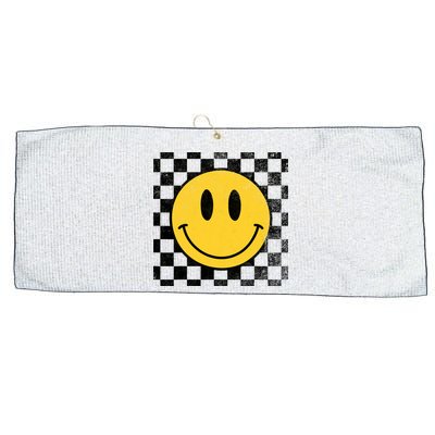Retro Happy Face 70s Distressed Checkered Pattern Smile Face Large Microfiber Waffle Golf Towel