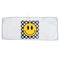 Retro Happy Face 70s Distressed Checkered Pattern Smile Face Large Microfiber Waffle Golf Towel