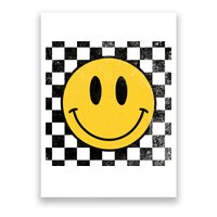 Retro Happy Face 70s Distressed Checkered Pattern Smile Face Poster