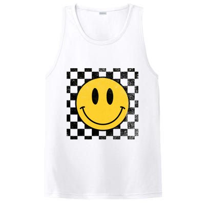 Retro Happy Face 70s Distressed Checkered Pattern Smile Face PosiCharge Competitor Tank