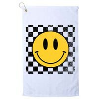Retro Happy Face 70s Distressed Checkered Pattern Smile Face Golf Towel