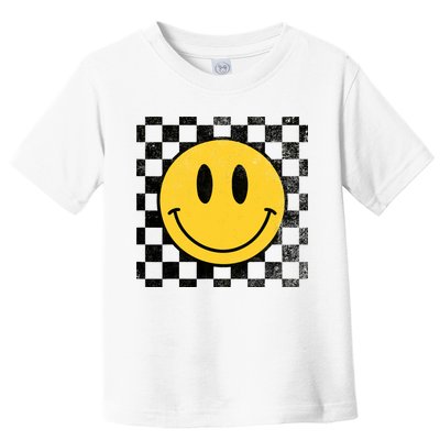 Retro Happy Face 70s Distressed Checkered Pattern Smile Face Toddler T-Shirt