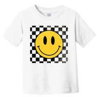 Retro Happy Face 70s Distressed Checkered Pattern Smile Face Toddler T-Shirt