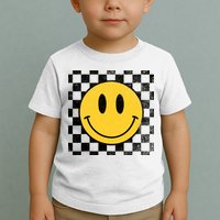 Retro Happy Face 70s Distressed Checkered Pattern Smile Face Toddler T-Shirt