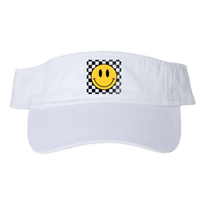 Retro Happy Face 70s Distressed Checkered Pattern Smile Face Visor