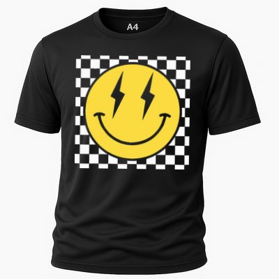 Retro Happy Face Distressed Checkered Pattern Smile Face Cooling Performance Crew T-Shirt