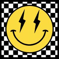 Retro Happy Face Distressed Checkered Pattern Smile Face Flat Bill Trucker Hat