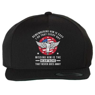 Remembering Him Fallen Hero Angel Soldier Wool Snapback Cap