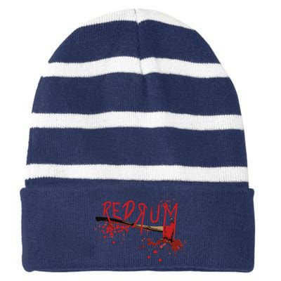 Redrum Horror Funny Graphic For All, Halloween Short Sleeve Striped Beanie with Solid Band