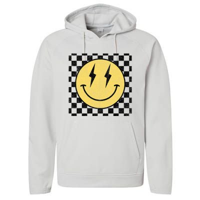 Retro Happy Face Checkered Pattern Smile Face Performance Fleece Hoodie