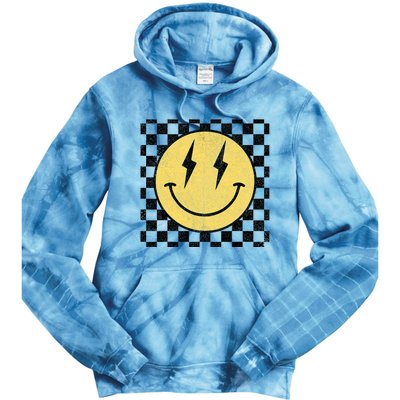 Retro Happy Face Checkered Pattern Smile Face Tie Dye Hoodie