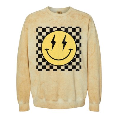 Retro Happy Face Checkered Pattern Smile Face Colorblast Crewneck Sweatshirt