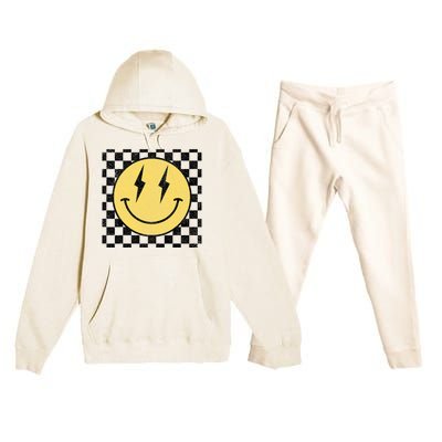 Retro Happy Face Checkered Pattern Smile Face Premium Hooded Sweatsuit Set