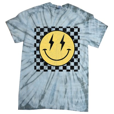 Retro Happy Face Checkered Pattern Smile Face Tie-Dye T-Shirt