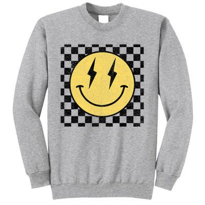 Retro Happy Face Checkered Pattern Smile Face Tall Sweatshirt