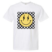 Retro Happy Face Checkered Pattern Smile Face Garment-Dyed Heavyweight T-Shirt