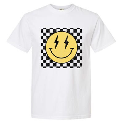 Retro Happy Face Checkered Pattern Smile Face Garment-Dyed Heavyweight T-Shirt