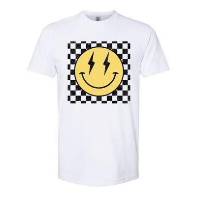 Retro Happy Face Checkered Pattern Smile Face Softstyle CVC T-Shirt