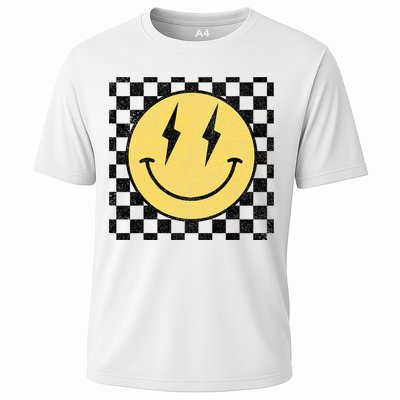 Retro Happy Face Checkered Pattern Smile Face Cooling Performance Crew T-Shirt