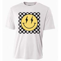 Retro Happy Face Checkered Pattern Smile Face Cooling Performance Crew T-Shirt