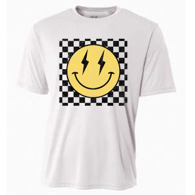 Retro Happy Face Checkered Pattern Smile Face Cooling Performance Crew T-Shirt